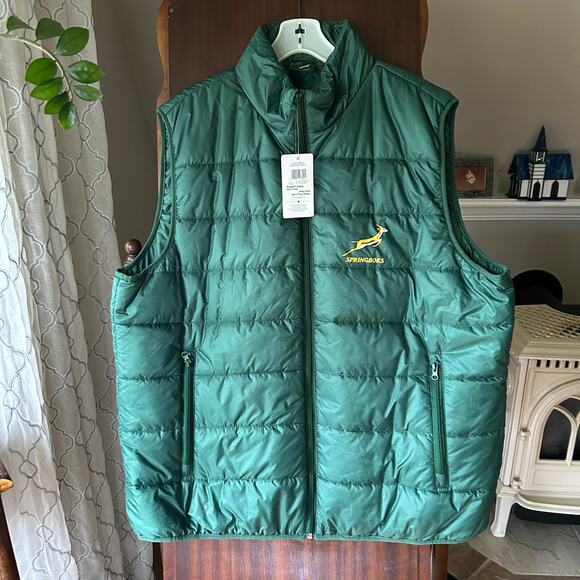 New! South Africa Springboks Rugby Puffer Green Vest Size 2XL
